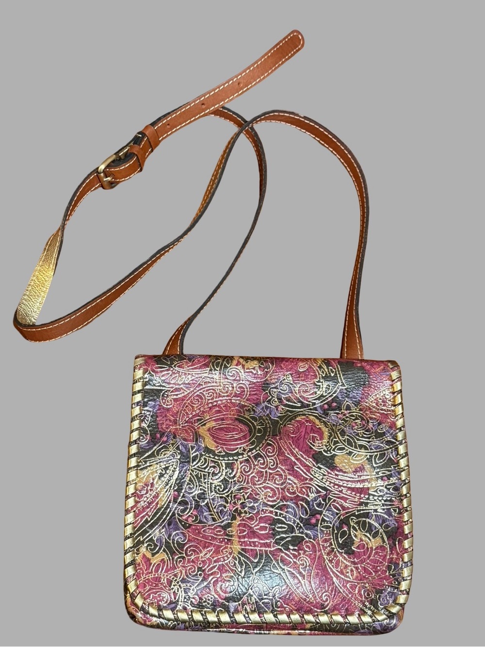 Patricia Nash Granada Gold Metallic Paisley Crossbody Bag – Jewel Tones EUC